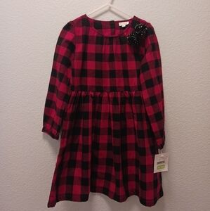 Le Top Little Girl Dress Toddler Size 4T Red Black Plaid Christmas Dress